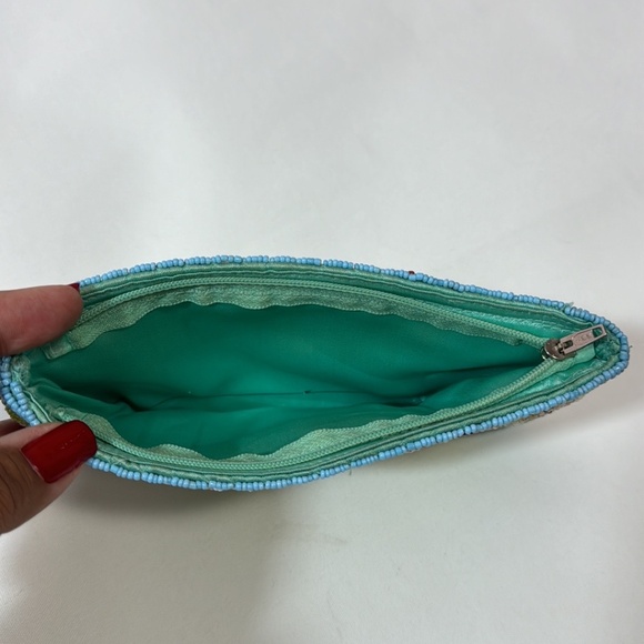 Urban Outfitters Beaded Eye Purse Clutch Bag Coin Pouch Zippered Green Circles - Picture 4 of 6